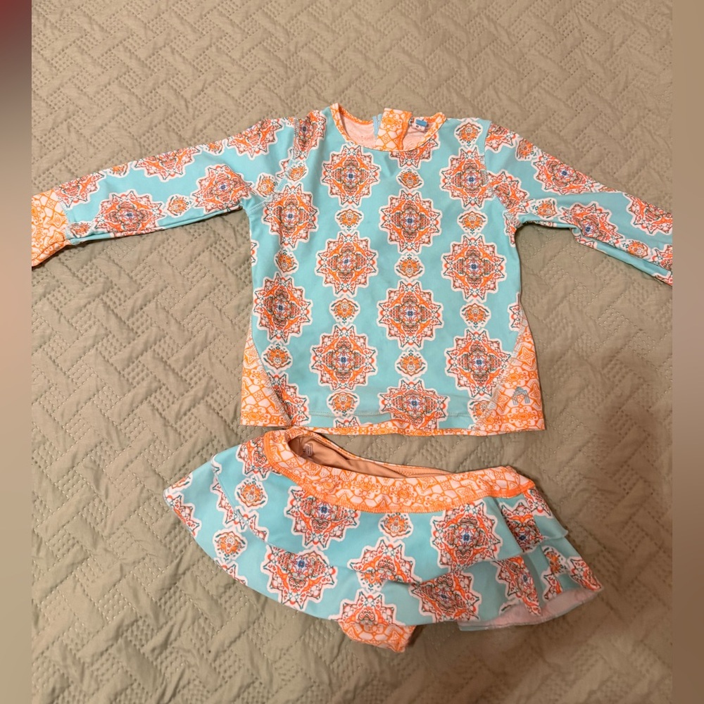 Cabana Life Aqua and Orange Mosaic Swim size 4T